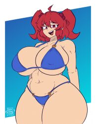 1girls 2025 2d artist_name artist_signature big_breasts bikini breasts breasts_bigger_than_head curvy erofabist fabstdraws female hips huge_breasts komachi_onozuka looking_at_viewer navel onozuka_komachi open_mouth red_eyes red_hair short_hair simple_background smile solo source standing thick_thighs thighs tied_hair touhou voluptuous wide_hips