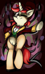 biped bottomless clothed clothing emberkaese equine fan_character female feral hair half-dressed halloween holidays horn makeup mammal my_little_pony pussy red_hair ringleader solo unicorn velvet_pastry