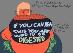 alternate_breast_size alternate_costume bbw bbw_pred big_breasts breast_expansion breasts breasts_bigger_than_head cute_pred delt digestion digestion_noises fat fat_belly fat_female female female_pred fishnets gem_(species) huge_breasts hungry licking_lips massive_breasts massive_tits navel orange_body orange_skin padparadscha_(steven_universe) rumbling_stomach shirt short_hair steven_universe text_on_clothing text_on_shirt tongue vore wide_hips