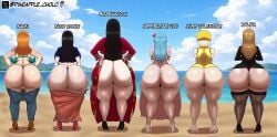 6girls ass ass_chart ass_comparison ass_focus black_hair blonde_female blue_hair boa_hancock female female_only high_heels huge_ass kalifa large_ass large_butt mikita_(one_piece) miss_valentine multiple_females multiple_girls nami_(one_piece) nefertari_vivi nico_robin one_piece orange_hair pineapple_cholo slim_waist take_your_pick tits tits_out