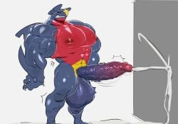 akachionmain anthro balls big_balls big_muscles big_pecs big_penis blue_body blue_scales bodily_fluids clenched_teeth cum cum_on_wall cumshot dorsal_fin ejaculation erection fin garchomp generation_4_pokemon genital_fluids genitals hands-free hi_res huge_balls huge_cock huge_muscles huge_pecs humanoid_genitalia humanoid_penis hyper hyper_balls hyper_genitalia hyper_muscles hyper_penis male muscular nintendo notched_fin pecs penis pokemon pokemon_(species) red_body red_scales scales scalie solo sweat teeth vein veiny_muscles veiny_penis