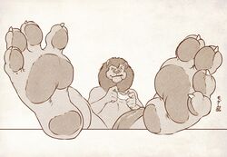 1boy 4_toes anthro big_penis claws controller feet feline foot_focus fur game_controller gaming hair half-erect hindpaw humanoid_penis lion male male_only mammal mane modem_redpill nude pawpads paws penis plantigrade soles solo toe_claws toes video_games