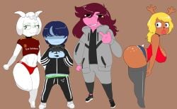 anthro antlers bent_over bimbofication bimbofied blonde_hair blue_body bottomwear bovid brown_body caprine clothing deer deltarune eyewear female femboy freckles gesture glasses goat group hair hand_gesture hi_res hoodie horn hotpants human kris_(deltarune) legwear lips male mammal markings middle_finger money money_spread monster navel new_world_deer nintendo noelle_holiday pink_body pokemon ralsei red_hair reindeer savagensfw scalie shorts spots spotted_body susie_(deltarune) thick_lips thigh_highs thong tomboy topwear undertale_(series) underwear wearing_glasses white_body