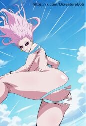 1girls big_ass black_eyes censored censored_pussy dcreature666 earrings floating from_behind from_below jujutsu_kaisen looking_at_viewer medium_breasts messy_hair naked nude pink_eyes pink_hair uro_takako