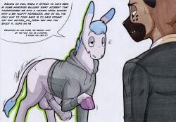 aggretsuko animal_genitalia animal_penis anthro asinus balls big_penis blush bodily_fluids donkey duo equid equine equine_genitalia equine_penis erection feral genital_fluids genitals haida_(aggretsuko) hi_res hyena male male/male mammal penis rotten_owl sanrio simple_background solo spotted_hyena tadano_(aggretsuko) tail text traditional_media_(artwork) white_background