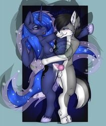 alicorn anthro blue_fur blue_hair canine equine female friendship_is_magic fur hair horn luna_flint male mammal mint_swirl_(artist) my_little_pony penetration penis princess princess_luna_(mlp) pussy royalty straight vaginal_penetration wings wolf