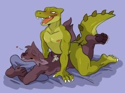 ambiguous_gender ambiguous_penetration anthro blush canid canine canis duo from_behind_position head_tuft heart_symbol hi_res holding_object holding_pillow kingkapro male male/ambiguous mammal nude penetration pillow prone_bone_position scalie sex tail tuft wolf