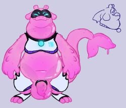 3_toes 4_fingers alien android antennae_(anatomy) balls chest_piece collar digitigrade dripping dripping_penis drippy fat_neck feet fingers fish_tail flaccid floppy_ears genitals glistening glistening_body goo_creature hybrid hypnosnack led_mask machine navel overweight penis penis_tentacles pink_body robot robotic_leg snout tentacle toes translucent translucent_body translucent_penis underbite visor
