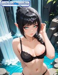 1girls 2026 ai_assisted ai_generated anime baldur's_gate baldur's_gate_3 bangs black_bra black_hair boobs bra breasts bust elf green_eyes hi_res high_quality high_resolution highres lily_pad long_hair looking_at_viewer navel nipples patreon patreon_username pointy_ears pool ripples shadowheart shadowheart_(baldur's_gate) skypassion solo stable_diffusion tits uncensored_nipples underwear wading water watermark