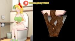 (theusagiboy1406) 3d 3d_(artwork) 3d_model 3d_render bare_ass bathroom blonde_female blonde_hair bottomless dragon_ball dragon_ball_z female hyper_feces hyper_scat launch long_hair patreon_logo ribbon scat shit shitting toei_animation toilet toilet_use turd turd_hanging_out turds