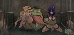 2girls amphibian balls big_breasts black_hair blonde_hair breasts caitlyn_kiramman cell cunnilingus erection eyewear female female_focus frog goggles hair hat hextech_janna hextech_series human humanoid janna_windforce league_of_legends mammal monster multiple_girls nipples nude officer_caitlyn oneeyedneko oral penetration penis police police_uniform prison pussy rape riot_games sex sunglasses tahm_kench the_grind_series tinted_eyewear tongue tongue_out uniform vaginal_penetration