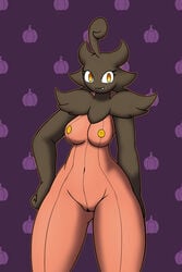 anthro areola big_breasts breasts clitoris female looking_at_viewer nintendo nipples noiverus nude pokemon pumpkaboo pussy smile solo