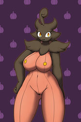 anthro areola big_breasts breasts clitoris female looking_at_viewer nintendo nipples noiverus nude pokemon pumpkaboo pussy smile solo