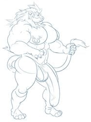 anthro balls feline furious_(artist) hyper lion male male_only mammal muscular nipples original original_character penis solo