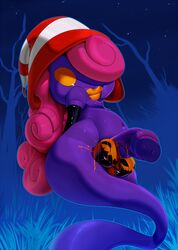 1boy androgynous belly big_balls big_penis elbow_gloves erect_nipples erection femboy forest ghost girly gloves hair_over_eyes hat huge_cock lipstick long_hair male mario_(series) navel night nintendo nipples outdoors paint paper_mario penis pink_hair purple_skin rubber rule_63 semi-erect solo testicle_bra testicles theboogie tree vivian_(paper_mario)