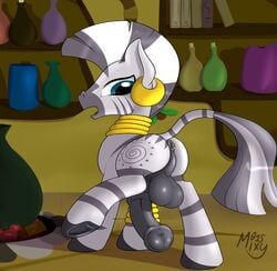 anal_piercing anus balls ear_piercing equine feral friendship_is_magic looking_back male mammal mixy_(artist) my_little_pony penis perineum piercing potion rule_63 solo zebra zecora_(mlp)