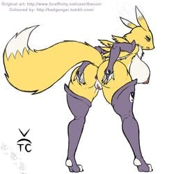 anthro anus armwear ass ass_grab badgengar big_ass big_breasts breasts canine color digimon female fox fur furry furry_only hand_on_ass legwear looking_back mammal mostly_nude naked nipples nude presenting presenting_anus presenting_hindquarters presenting_pussy pussy rear_view renamon solo spread_ass tail thecon tiptoes toeless_legwear yin_yang