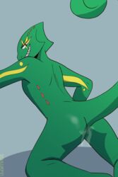 2018 after_sex anthro ass cel_shading chameleon cum cum_on_ass green_scales inviting kneeling leon_powalski lizard looking_back male nintendo nude rear_view reptile scales scalie schlurpin simple_background star_fox sweat toony video_games yaoi