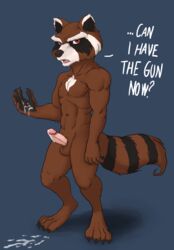 abs balls cum dialogue erection guardians_of_the_galaxy male male_only mammal marvel nude open_mouth penis pteryon raccoon rocket rocket_raccoon solo standing text