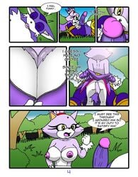 2015 anthro areola balls big_breasts big_the_cat blaze_the_cat breasts comic english_text erect_nipples erection feline feline female mammal nipples penis sinshadowed_(artist) sonic_(series) text