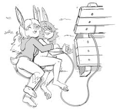 ambiguous_gender anthro bound cervine cuddling denim_(artist) denim_(character) duo hybrid lagomorph male mammal penis rabbit reindeer