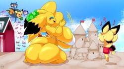 beach bikini breeding gigantic_breasts heart huge_ass huge_breasts keep_(zedrmedic) kirbot12 milfchu_(kirbot12) money pichu pikachu plap pokemon raichu sugar_(zedrmedic)