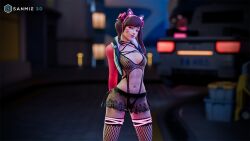 1girls 3d d.va female female_only lingerie monokini neon overwatch sanmie3d see-through see-through_clothing skirt solo tagme