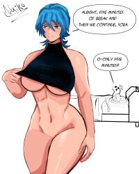 0_naiko_0 aqua_(kingdom_hearts) athletic_female big_breasts breasts dialogue disney final_fantasy kingdom_hearts nude nude_female sora_(kingdom_hearts) tomboy