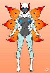 anthro arthropod blue_eyes collar female hair insects moth nintendo nipples nude pokemon pussy razplus solo video_games volcarona white_hair wings