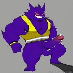 ai_generated balls big_balls buff construction_worker erect_penis erection evil_grin gengar huge_cock male muscular muscular_anthro muscular_male penis pokemon pokemon_(species)