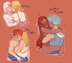 2boys 3girls blonde_hair blush closed_eyes clothing cute dark-skinned_female fnafhs lesbian love red_hair romantic simple_background straight tagme undressing white_hair yuri zusurumiya