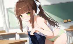 ai_generated doki_doki_literature_club dominant_female monika_(doki_doki_literature_club) seductive strip_tease wet_pussy