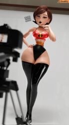 3d 3d_(artwork) 3d_model black_lipstick bottom_heavy breasts disney elastigirl fully_clothed goth helen_parr leotard makeup mascara milf mother pixar skimpy_clothes smitty34 the_incredibles thick_thighs thighhighs thighs wide_hips