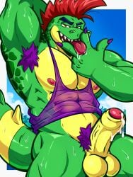 absurd_res alligator alligatorid animatronic anthro armpit_fetish armpit_hair bodily_fluids body_hair bottomless clothed clothing crocodile crocodilian digital_media_(artwork) erection five_nights_at_freddy's five_nights_at_freddy's:_security_breach foreskin genital_fluids genitals green_body hand_on_mouth hand_on_tongue hi_res lizard machine male male/male mezzmar montgomery_gator montgomery_gator_(fnaf) muscular muscular_anthro muscular_male nipples penis precum precum_on_penis reptile robot robot_anthro saliva scalie scottgames shirt shirt_only showing_armpit sky smile solo steel_wool_studios sweat sweatdrop sweaty_body sweaty_clothing sweaty_face tank_top tank_top_only tongue tongue_out topwear topwear_only uncircumcised