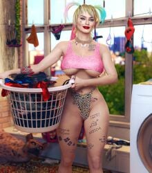 1girls 3d 3d_(artwork) 3d_model 3d_render 3dcg 3dx 4k absurd_res absurd_resolution absurdres actress agent_4_tea_se7en apartment belly belly_button big_breasts birds_of_prey blonde_female blonde_hair blonde_hair_female blue_and_pink_hair boobs_popping_out bra bra_and_panties breasts camel_toe cameltoe carrying carrying_object clothesline clown clown_girl comic_book_character curvaceous curvaceous_female curvaceous_figure curves curvy curvy_body curvy_female curvy_figure curvy_hips curvy_thighs dark_lipstick dc dc_comics dc_extended_universe double_ponytail earrings eyeliner eyeshadow female female_only fringe fringe_hair harley_quinn harley_quinn_(dceu) high-waist_panties high-waisted_thong high_resolution high_waisted_thong highres hitachi_magic_wand hourglass_figure hyena jewelry laundry laundry_basket laundry_machine leopard_print leopard_print_panties leopard_print_thong leopard_print_underwear light-skinned_female light_skin lipstick magic_wand makeup margot_robbie midriff mismatched_underwear multicolored_hair navel necklace painted_nails panties pelvic_tattoo pet pink_bra pink_sports_bra pinup pinup_girl pinup_girls pussy_outline red_lipstick render rings short_hair short_twintails smile smiling sports_bra tattoo tattoo_on_arm tattoo_on_chest tattoo_on_face tattoo_on_legs tattoo_on_thigh tattooed_arm tattoos thick thick_ass thick_female thick_hips thick_legs thick_thighs thong thong_panties thong_underwear tight_clothes tight_clothing tight_fit twintails underboob underbust underwear underwear_only vibrator voluptuous voluptuous_female washing_clothes