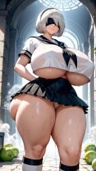 1girls 2024 ai_generated alternate_breast_size big_breasts breasts cameltoe huge_breasts jiuyang-hsien large_breasts looking_at_viewer massive_breasts nier:_automata platinum_games playstation school_uniform serafuku short_hair square_enix thick_legs thick_thighs tight_clothing top_heavy underboob white_hair yorha_2b