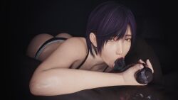 3d blacked blacked_clothing dark-skinned_male dead_or_alive fellatio interracial licking_testicles nagisa_(doa) nynx oral qos queen_of_spades sucking_testicles