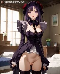 1girls ai_assisted ai_generated bedroom big_breasts bottomless collar coug cougwe curtains_match_windows female kitagawa_marin kuroe_shizuku_(cosplay) light-skinned_female light_skin patreon_url purple_eyes purple_hair pussy red_lipstick solo sono_bisque_doll_wa_koi_wo_suru stable_diffusion thighhighs