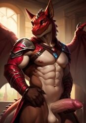 ai_generated anthro anthro_only balls ballsack dragon ear ears_up erect_penis erection male male_only multicolored_body muscles muscular muscular_male tail wings