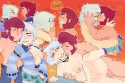 bite bite_mark brawl_stars colette_(brawl_stars) colt_(brawl_stars) couple couple_(romantic) couple_sex kissing normal_breasts pulling_hair