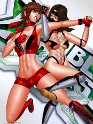 2girls benikage bloody_shadow catfight cosmichentai female female_focus female_only female_wrestler kunoichi mask masked masked_female ninja ninja_girl ninja_headband ninja_mask reiko_hinomoto rumble_roses wrestler wrestlers wrestling