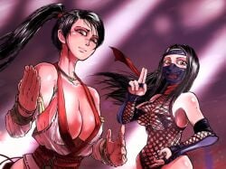 2girls benikage bloody_shadow female female_focus female_only female_wrestler ninja ninja_girl ninja_headband ninja_mask rumble_roses skimpy skimpy_clothes wrestler