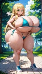 1girls 2024 ai_generated big_breasts bikini bikini_bottom bikini_top blonde_female blonde_hair blue_eyes breasts cleavage female huge_breasts jiuyang-hsien large_breasts light-skinned_female light_skin lillie_(pokemon) long_hair massive_breasts nintendo pokemon pokemon_sm solo top_heavy