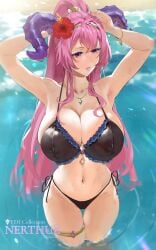 beach bikini fire_emblem fire_emblem_heroes huge_breasts nerthuz_(fire_emblem) nerthuz_(summer)_(fire_emblem) sendrawz thigh_gap