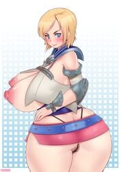 1girls areolae ashelia_b'nargin_dalmasca ass between_labia big_ass big_breasts blonde_hair blue_eyes blush breasts breasts_out busty butt_crack dat_ass deeezel female final_fantasy final_fantasy_xii fisticuffs_club from_behind g-string hair hourglass_figure huge_ass huge_breasts looking_at_viewer looking_back microskirt nipples patrick_hateman plump pubes pubic_hair puffy_nipples rear_view short_hair skirt solo thick_thighs thong wide_hips