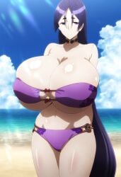 ai_generated beach big_breasts bikini bikini_bottom bikini_top breasts cleavage clouds collarbone ebisuya_honpo fate/grand_order fate_(series) female heavy_breasts huge_breasts large_breasts mature_female milf minamoto_no_raikou_(fate) minamoto_no_raikou_(fate/grand_order) minamoto_no_raikou_(swimsuit_lancer) sky solo