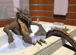 1boy 3d bath bathtub claws dragon male male_only penis scalie solo tagme wooky