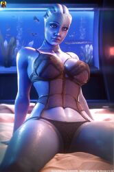 1girls ai_generated alien alien_girl asari female female_only mass_effect smile solo