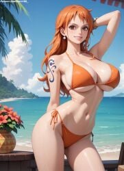 1girls 2d ai_generated ass athletic athletic_female bare_shoulders beach belly big_ass big_breasts bikini bikini_bottom bikini_top curvy curvy_figure cute cute_face detailed eyelashes eyeshadow female female_only fit fit_female focus ginger ginger_hair high_quality huge_breasts large_breasts leaning_forward legs light-skinned_female light_skin lips lipstick long_hair looking_at_viewer makeup mascara mature midriff nami nami_(one_piece) nero100 ocean one_piece orange_eyes orange_hair outdoors outside pale-skinned_female pale_skin posing post-timeskip public sagging_breasts seaside seductive seductive_look stable_diffusion thick_ass thick_butt thick_thighs thighs wide_hips