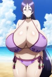 ai_generated beach big_breasts bikini bikini_bottom bikini_top breasts cleavage clouds collarbone ebisuya_honpo fate/grand_order fate_(series) female heavy_breasts huge_breasts large_breasts mature_female milf minamoto_no_raikou_(fate) minamoto_no_raikou_(fate/grand_order) minamoto_no_raikou_(swimsuit_lancer) sky solo